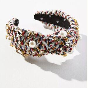 Lele Sadoughi Anthropologie Tweed Embellished Knot Headband